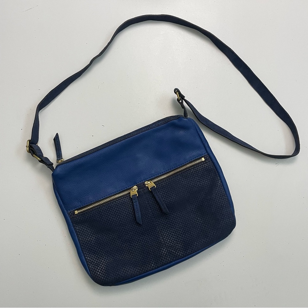Fossil Purse Crossbody Erin Leather Pockets Credit Card Slots Sparkles Blue Gold